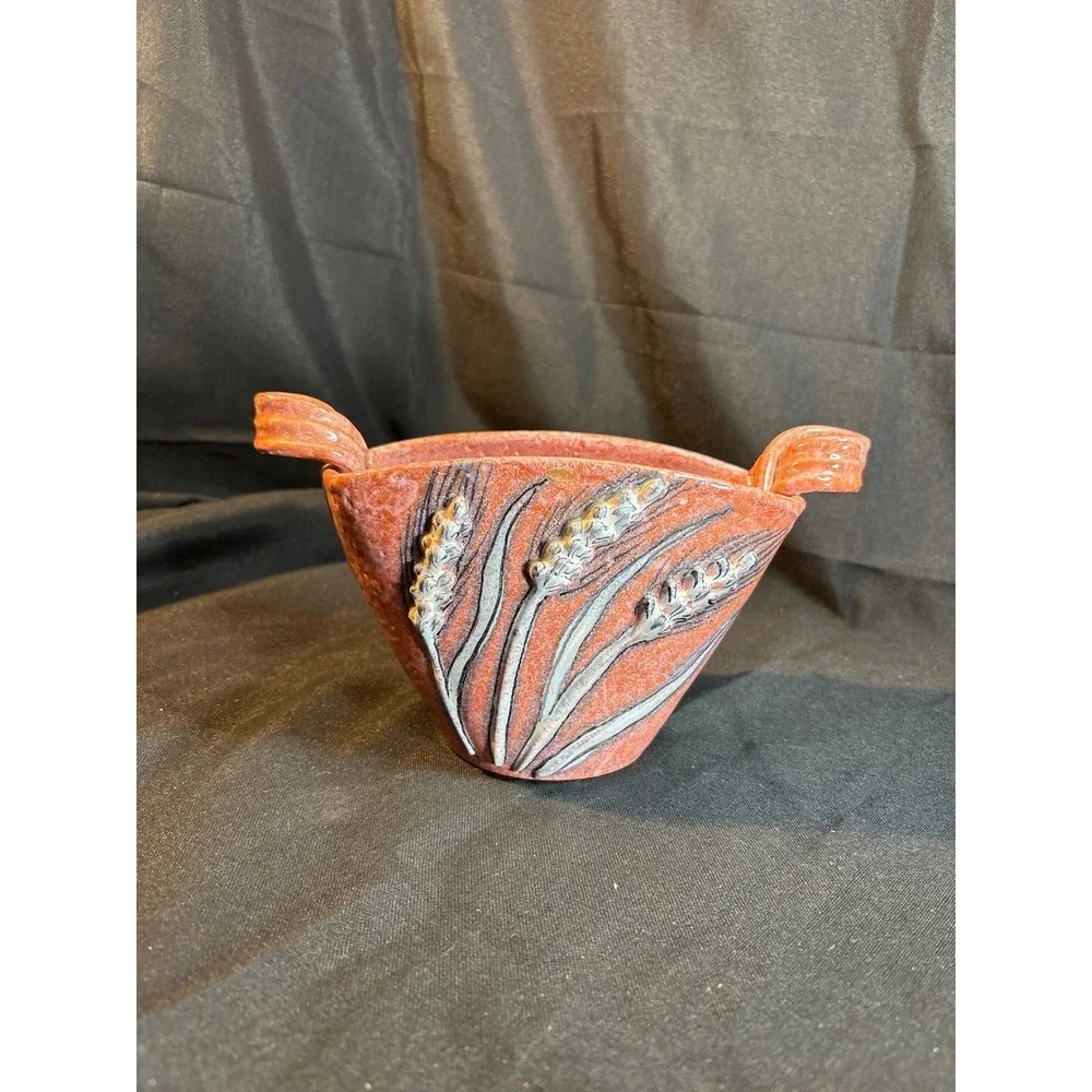 coralCeramic Wheat Vase Pot with Handles‎ Rustic Farmhouse Deco